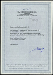 Adenauer-Block 1968 im Format 148x111 mm (statt 148x105 mm) mit ESST ...